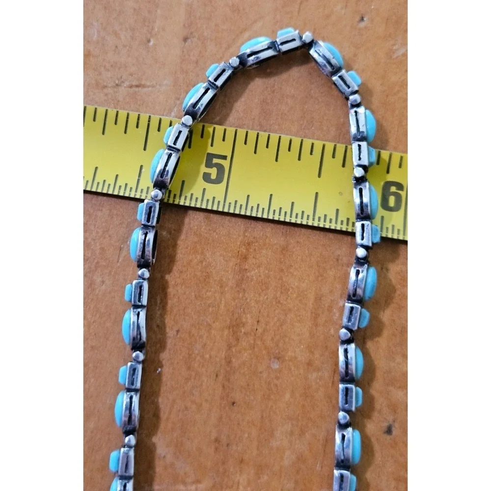 Natural Sleeping Beauty Turquoise set in a 925 Tennis Bracelet made in AZ - Picture 5 of 16